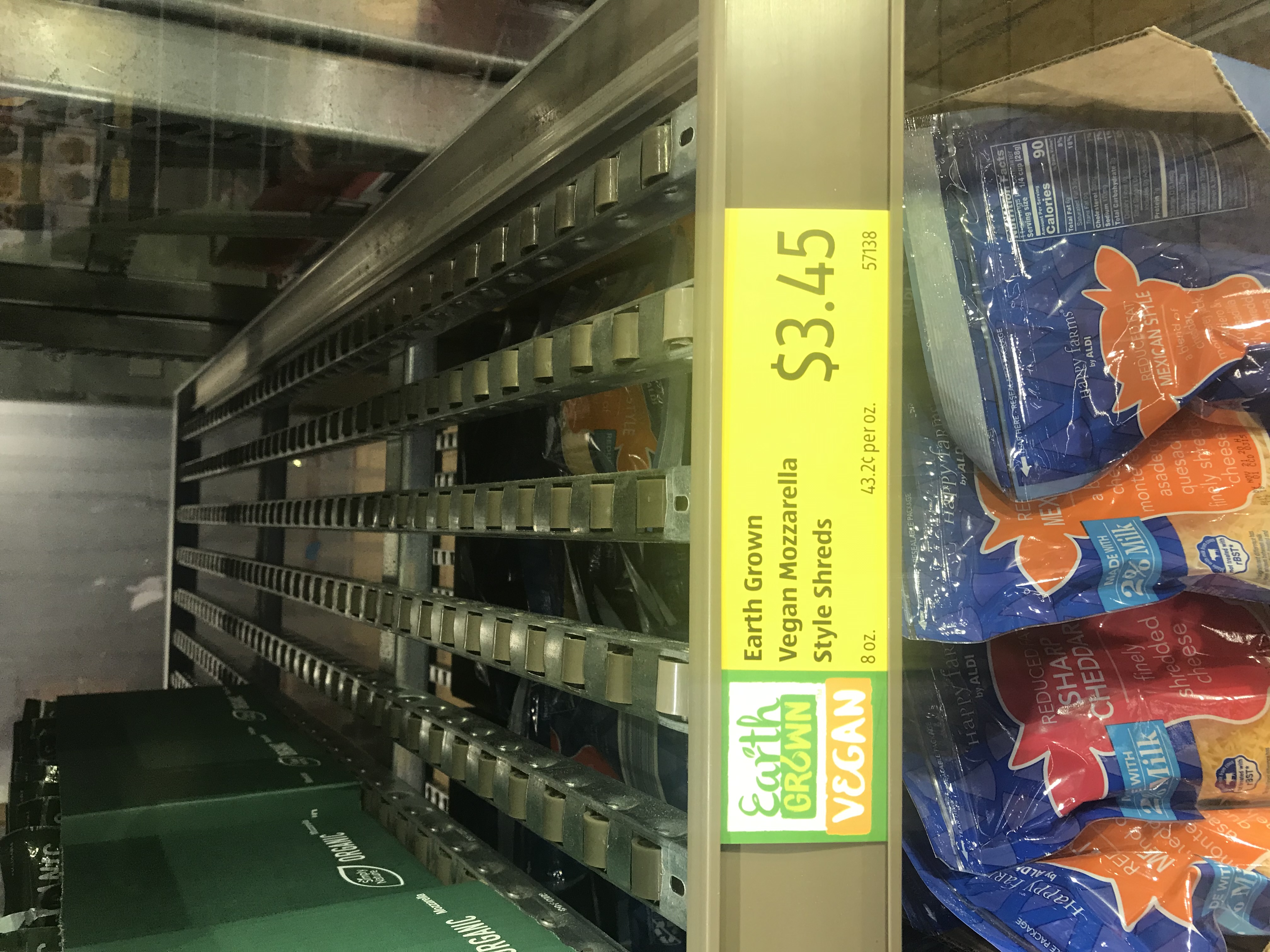Empty vegan cheese shelf
