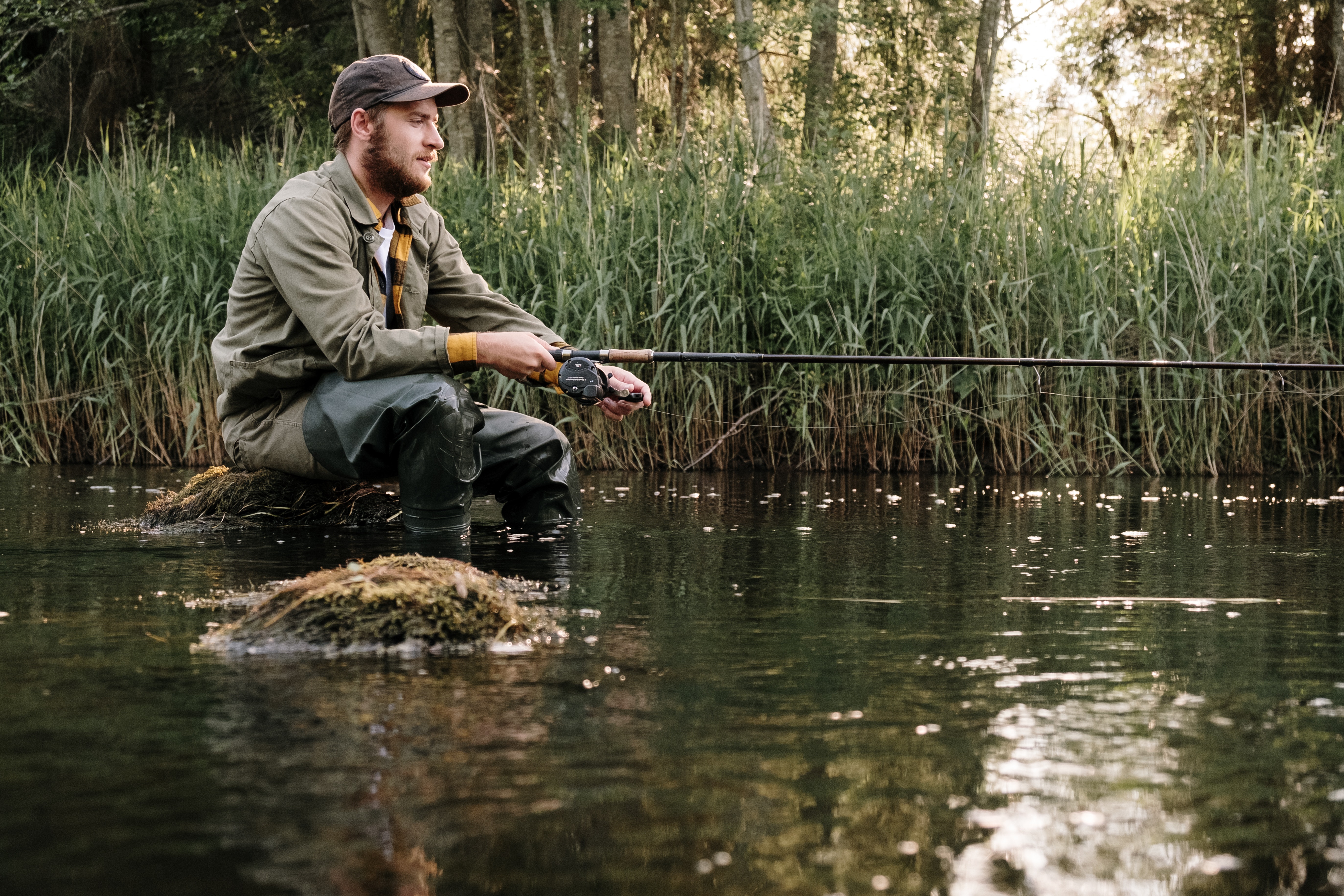 Man fishing in a river