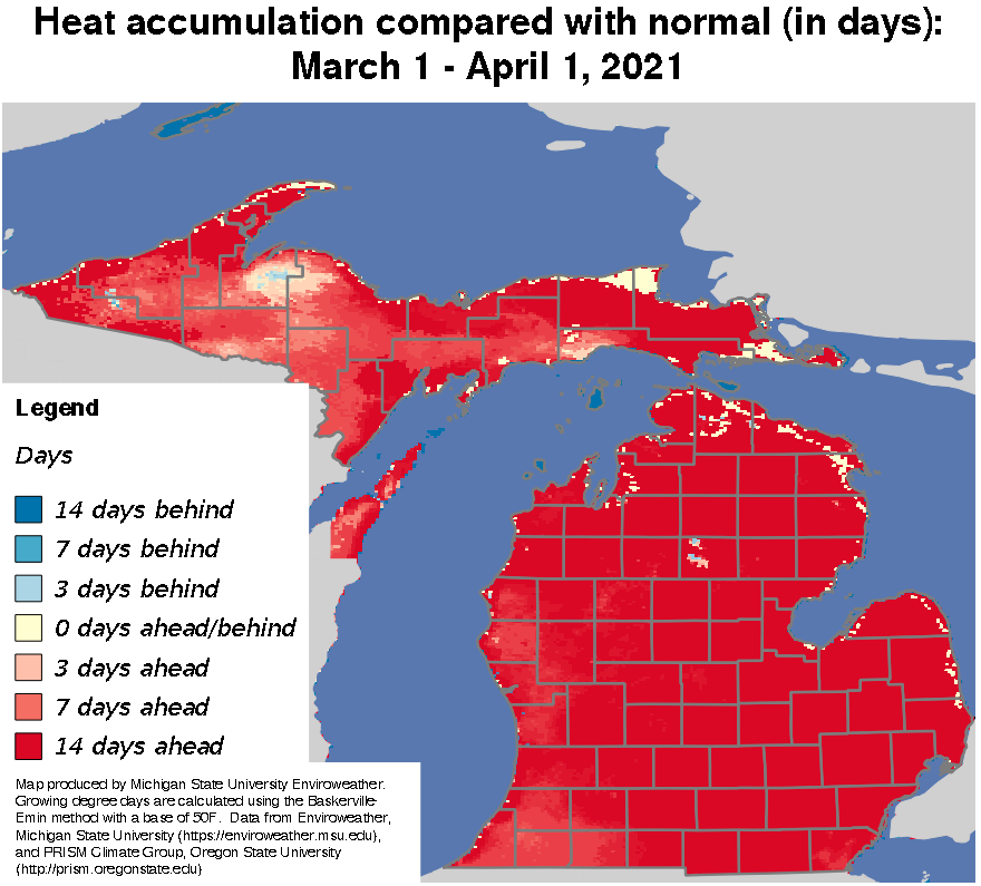 Michigan map of heat accumulation.