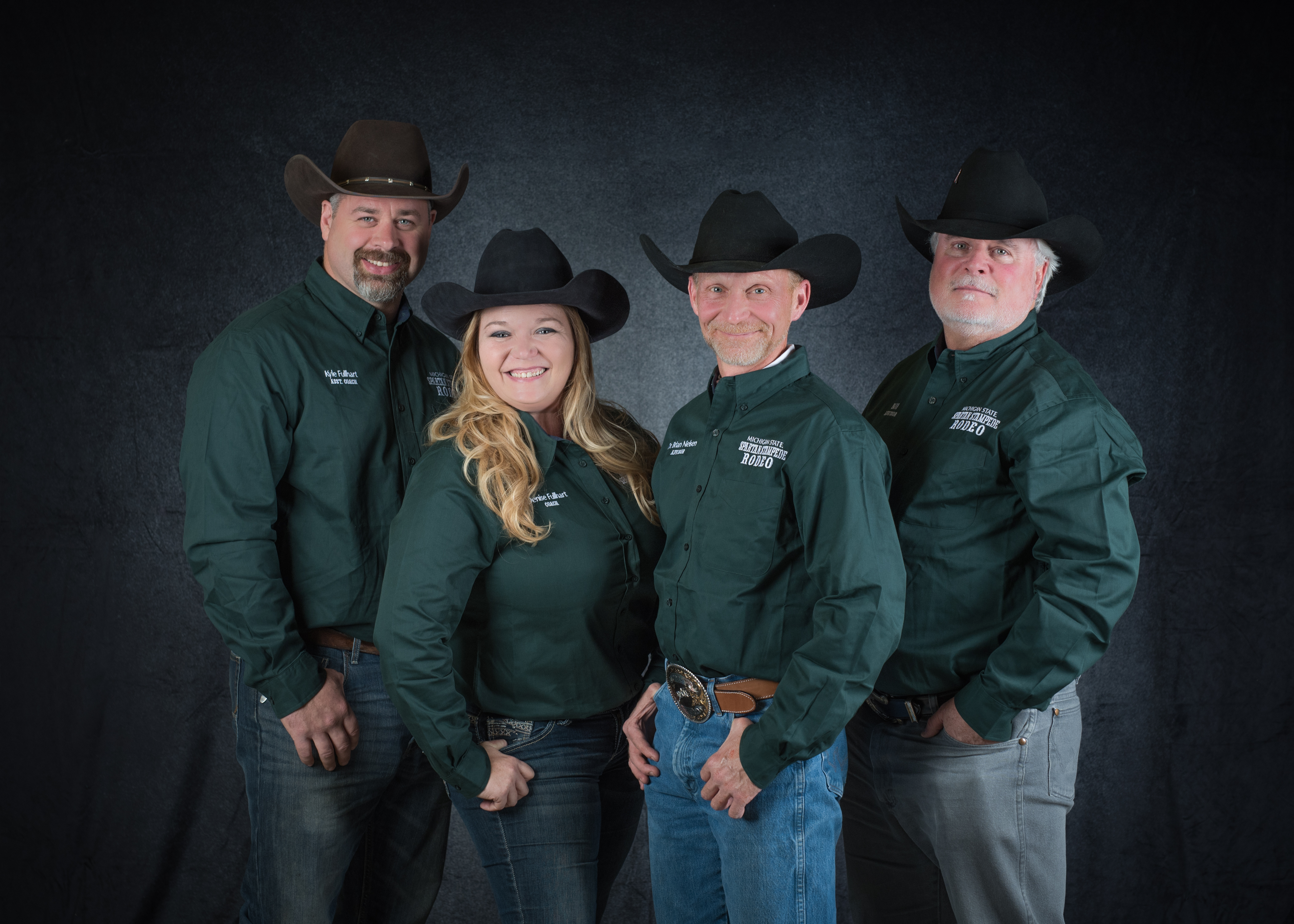 MSU Rodeo Club Advisors from left to right: Kyle Fullhart, Denise Fullhart, Dr. Brian Nielsen, and Bill Humphrey
