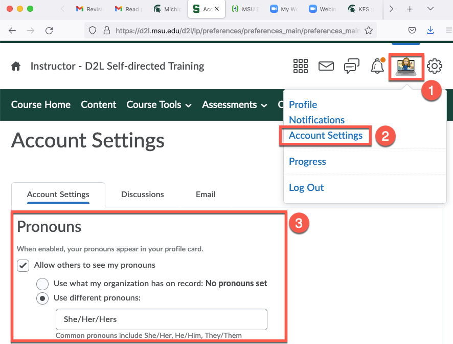 Adding Pronouns to D2L Profile