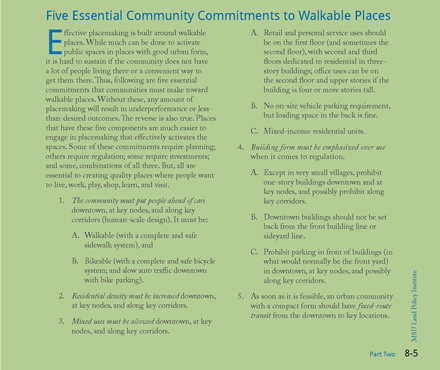 Informational Sidebar on Five Essential Community Committments to Walkable Places