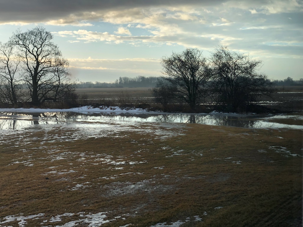 photo of field flooded with water and snow