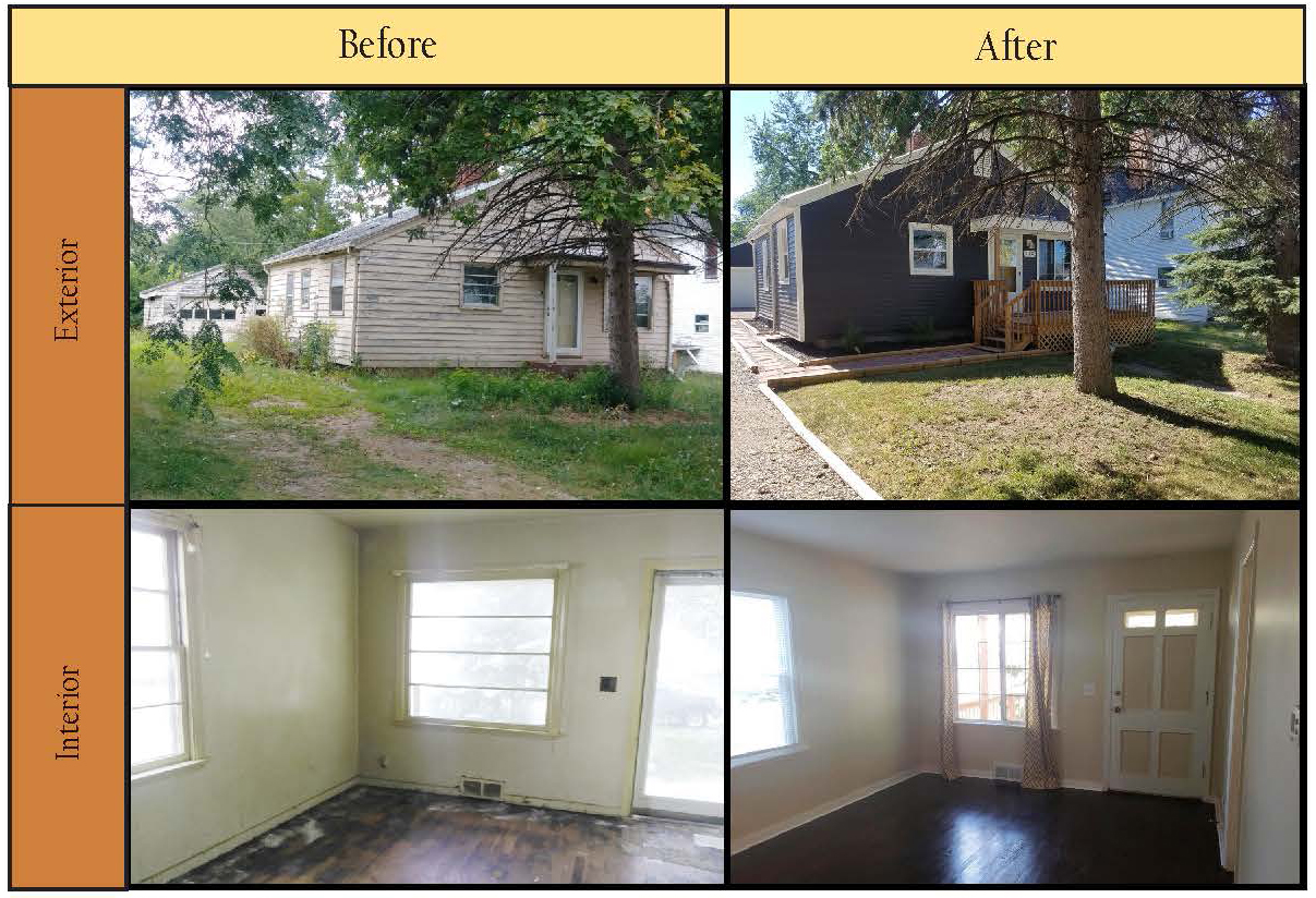 Before and After shots of 118 Haze Street in Lansing, MI, including outside and inside.
