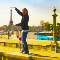 Student and Eiffel Tower in Paris Photo