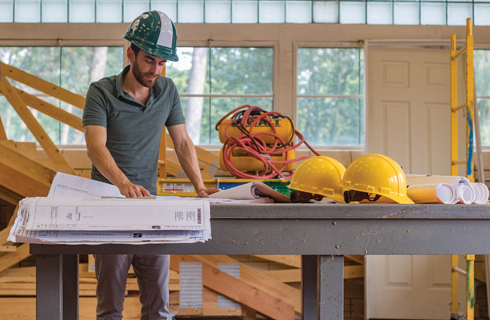 Student working in construction mangement lab.