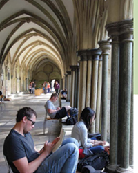 Students drawing at Salisbury Cathedral in Salisbury, England.