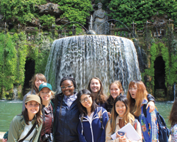 Students at Villa d'Este in Tivoli, Italy, during study abroad.