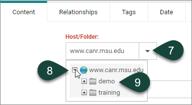 Host field and resulting drop down where you select for your website folder.