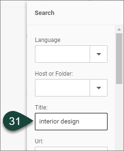 Showing Relate Search window with Title field example filled in with Interior Design.