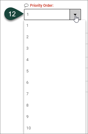 Shows the Priority Order drop down menu, and numbers to select from 1 through 10..