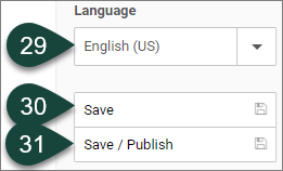 Shows the Language, Save and Save/Publish buttons.