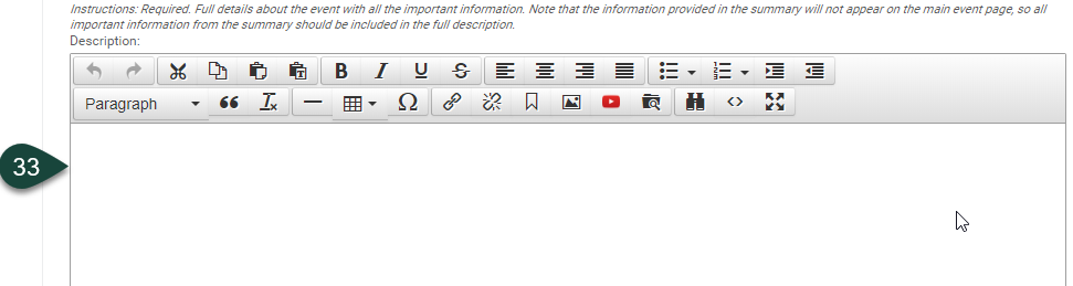 Shows the Description field where the new event details are input.