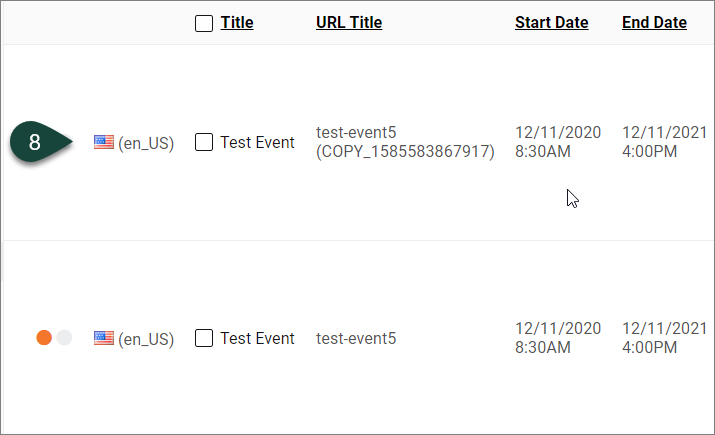 Shows listed in the Matching Results the original event and the "copy" of the event.