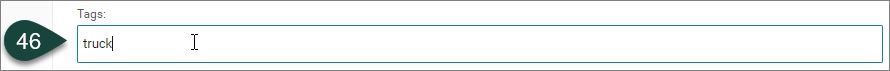 Tags field showing a typed in tag phrase with no existing tag showing in the system.