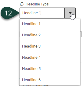 Shows the Headline Type drop-down menu with options to select for Headline 1 through Headline 6.