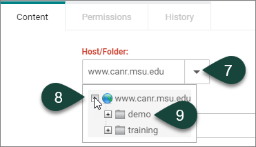 Shows the Host/Folder drop down menu where you need to select your website folder where you will save the person listing widget.