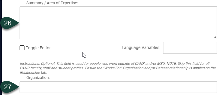 Summary/Area of Expertise and Organization fields.