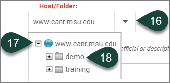 Host field and resulting drop down where you select for your website folder.