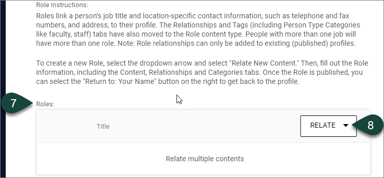 Roles field and its Relate button.