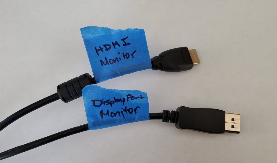 monitor cables with tape flag label