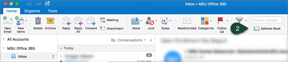 outlook 2016 contacts not in address book