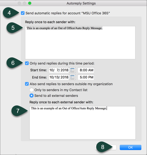 how to set out of office in outlook on mac
