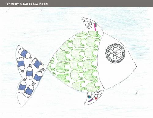 close up of drawing of marine debris art