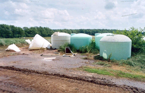 A collapsed, 28-percent poly tank like this can cause an environmental and economic disaster.