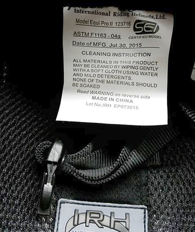 SEI label in helmet
