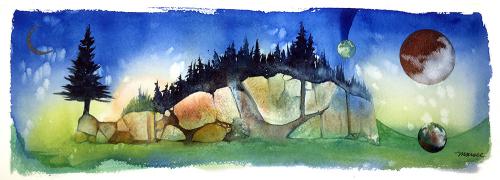 Artwork by Todd Marsee a watercolor landscape inspired by Pictured Rocks National Lakeshore.