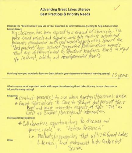 Teacher best practices form from the 2013 Great Lakes Conference image.