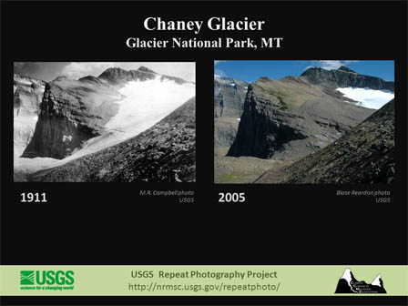 Chaney Glacier 1911 and 2005 image.