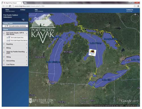 Port Austin Michigan kayak tour webpage screen shot image.