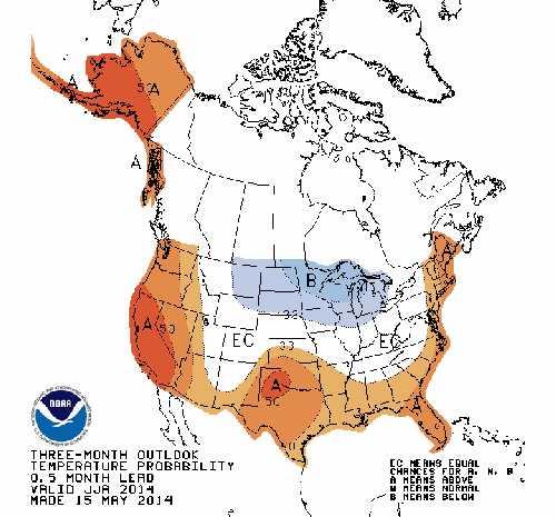 NOAA temperature map image.