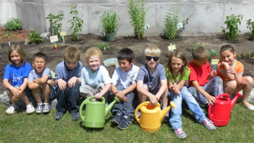 Students with their rain garden.
