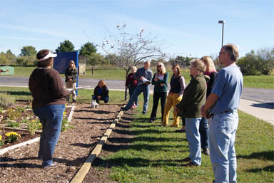 School garden teacher gathering.