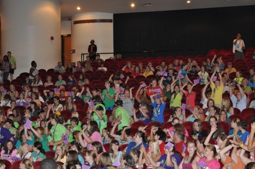 Students gather in Wharton Center at Michigan State University.