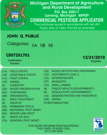 Pesticide applicator license