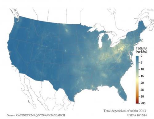 Figure of total S deposition in 2013