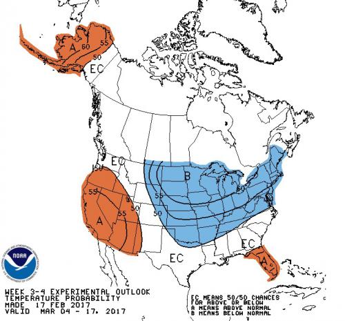 National Weather Service 3-4 Week Experimental Outlook.