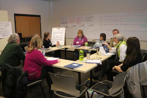 participants around a table during conference.