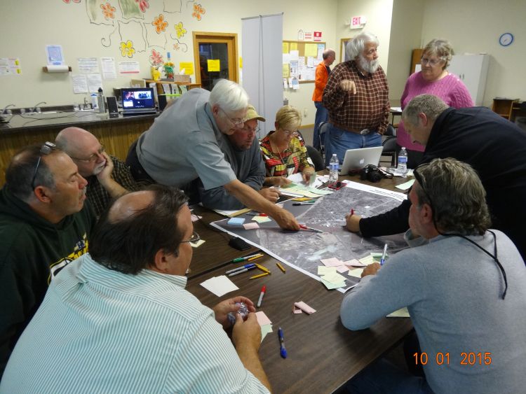 Village of Ontonagon residents and leaders discuss desired improvements to downtown and the marina; Photo credit: Brad Neumann