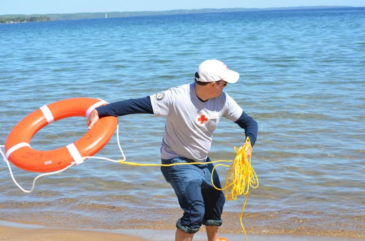 A demonstration on how to throw a life ring to someone in need. | Michigan Sea Grant