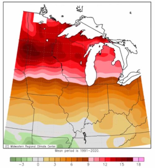 Average temperate departure from normal for June 2-8, 2021.