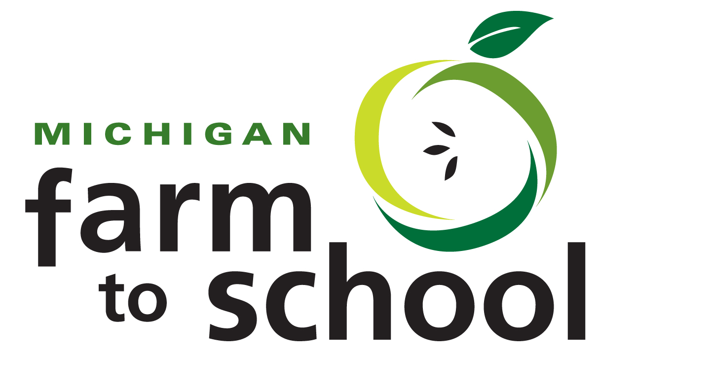 Michigan farm to school logo with a green apple design