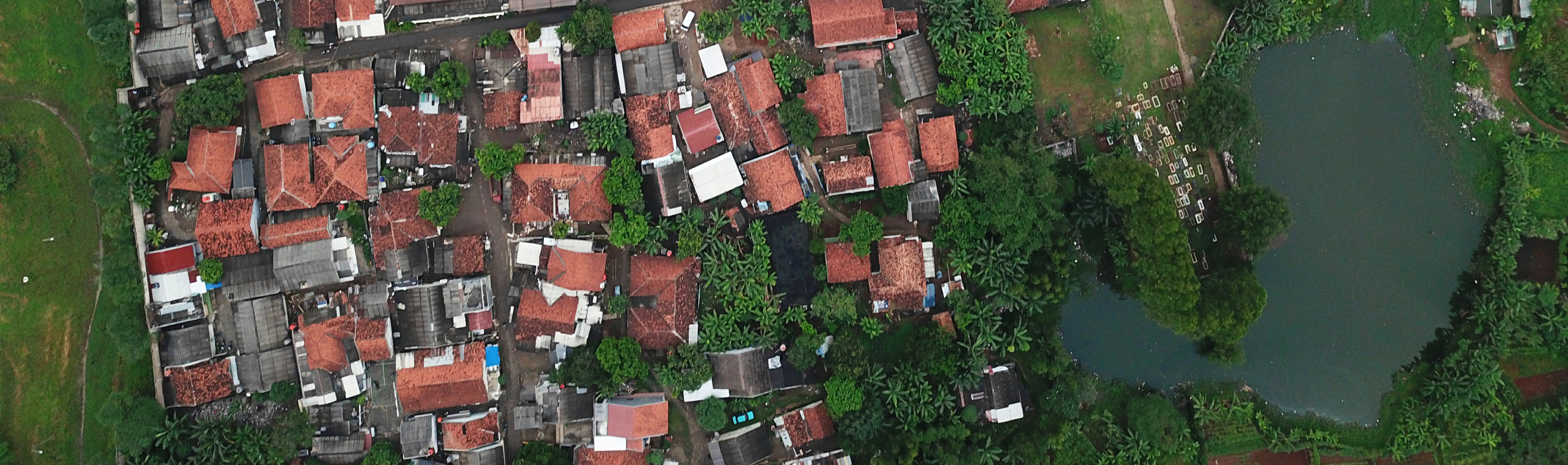 Aerial shot of houses in Indonesia.
