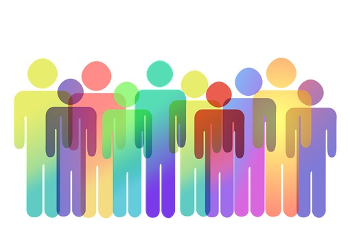 Graphic of rainbow colored people overlapping.