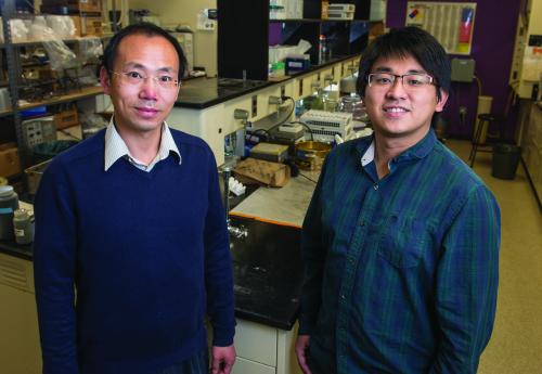 SU assistant professor with the  Department of Plant, Soil and Microbial Sciences  Wei Zhang and graduate student Cheng-Hua Liu are  working together on a project that utilizes biochar made from animal manure.