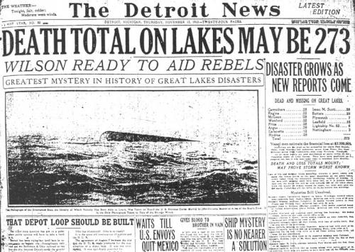 Detroit News Headlines of 1913 Great Storm of the Great Lakes image.